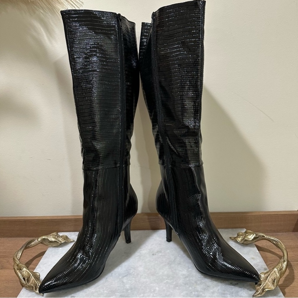 Chase + Chloe Glossy Black Heeled Boots - Picture 2 of 4
